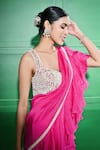 Shop_Keith Gomes_Pink Chiffon Crepe Tiered Pre-draped Ruffle Gharara Saree With Blouse _Online_at_Aza_Fashions