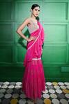 Keith Gomes_Pink Chiffon Crepe Tiered Pre-draped Ruffle Gharara Saree With Blouse _at_Aza_Fashions