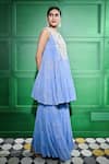 Shop_Keith Gomes_Blue Chiffon Crepe Embroidered Crystal Pearl Mirror Tiered Tunic And Gharara Set _Online_at_Aza_Fashions