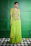 Buy_Keith Gomes_Green Silk Organza Embroidered Crystal V-neck Bead Peplum Kurta Sharara Set _at_Aza_Fashions