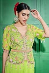 Buy_Keith Gomes_Green Silk Organza Embroidered Crystal V-neck Bead Peplum Kurta Sharara Set _Online_at_Aza_Fashions