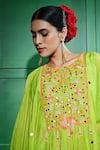 Buy_Keith Gomes_Green Silk Organza Embroidered Bead Round Asymmetric Tunic With Palazzo _Online_at_Aza_Fashions