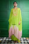 Shop_Keith Gomes_Green Silk Organza Embroidered Bead Round Asymmetric Tunic With Palazzo _Online_at_Aza_Fashions