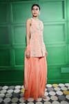 Buy_Keith Gomes_Peach Silk Organza Embroidered Pearl V-neck Zari Tunic Sharara Set _Online_at_Aza_Fashions