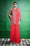 Keith Gomes_Red Chiffon Crepe Embroidered Mirror Tie-up Sequin Bead Tunic Sharara Set _Online_at_Aza_Fashions