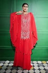 Buy_Keith Gomes_Red Georgette Embroidered Sequin Round Bead Panel Tunic With Sharara _at_Aza_Fashions