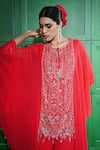 Shop_Keith Gomes_Red Georgette Embroidered Sequin Round Bead Panel Tunic With Sharara _Online_at_Aza_Fashions