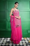 Keith Gomes_Pink Chiffon Crepe Embroidered Mirror Sequin Bead Cut-out Tunic Gharara Set _Online_at_Aza_Fashions