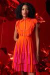 Buy_Dania Siddiqui_Orange Viscose Georgette Frill Collared Marina Flary Short Dress _Online_at_Aza_Fashions