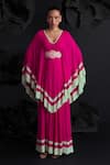 Buy_Dania Siddiqui_Pink Georgette Hand Embroidered Glass Bead V Neck Josefina Layered Kaftan _at_Aza_Fashions