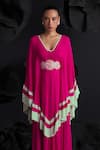 Buy_Dania Siddiqui_Pink Georgette Hand Embroidered Glass Bead V Neck Josefina Layered Kaftan _Online_at_Aza_Fashions