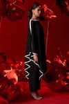 Dania Siddiqui_Black Matte Finish Satin Round Maya Asymmetric Hem Tunic With Pant _Online_at_Aza_Fashions