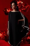 Buy_Dania Siddiqui_Black Matte Finish Satin Round Maya Asymmetric Hem Tunic With Pant _Online_at_Aza_Fashions