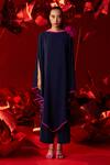 Buy_Dania Siddiqui_Blue Matte Finish Satin Round Maya Asymmetric Tunic With Pant _at_Aza_Fashions