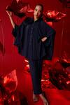 Buy_Dania Siddiqui_Blue Flowy Georgette Collared Isabella Draped Shirt With Pant _at_Aza_Fashions