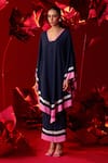 Dania Siddiqui_Blue Flowy Georgette Blunt V Stella Asymmetric Tunic With Straight Pant _Online_at_Aza_Fashions