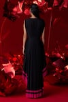 Shop_Dania Siddiqui_Black Matte Finish Satin Color Block V Neck Aurora Asymmetric Dress _at_Aza_Fashions