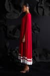 Dania Siddiqui_Red Matte Finish Satin Plain V-neck Emilia Attached Cape Midi Dress _Online_at_Aza_Fashions