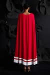 Shop_Dania Siddiqui_Red Matte Finish Satin Plain V-neck Emilia Attached Cape Midi Dress _at_Aza_Fashions