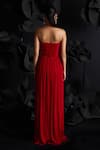 Shop_Dania Siddiqui_Red Crinkled Chiffon Plain Off-shoulder Rosa Ruched Corset Gown _at_Aza_Fashions