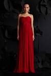 Shop_Dania Siddiqui_Red Crinkled Chiffon Plain Off-shoulder Rosa Ruched Corset Gown _Online_at_Aza_Fashions