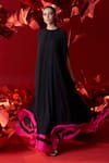 Buy_Dania Siddiqui_Black Viscose Georgette Plain Round Valeria Gathered Kaftan _at_Aza_Fashions