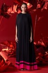 Shop_Dania Siddiqui_Black Viscose Georgette Plain Round Valeria Gathered Kaftan _at_Aza_Fashions