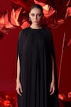 Buy_Dania Siddiqui_Black Viscose Georgette Plain Round Valeria Gathered Kaftan _Online_at_Aza_Fashions