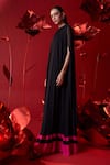 Shop_Dania Siddiqui_Black Viscose Georgette Plain Round Valeria Gathered Kaftan _Online_at_Aza_Fashions