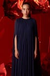 Buy_Dania Siddiqui_Blue Viscose Georgette Plain Round Valeria Gathered Cape Kaftan _Online_at_Aza_Fashions