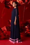 Shop_Dania Siddiqui_Blue Viscose Georgette Plain Round Valeria Gathered Cape Kaftan _Online_at_Aza_Fashions