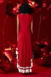 Shop_Dania Siddiqui_Red Matt Finish Satin Plain Boat Florence Asymmetrical Dress _at_Aza_Fashions