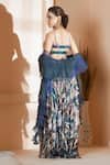 Shop_Akanksha Mago_Blue Georgette Embroidery Floral V Abstract Print Layered Skirt And Blouse Set _at_Aza_Fashions