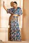 Buy_Akanksha Mago_Blue Georgette Print Abstract V Neck Wrapped Top With Sharara _at_Aza_Fashions