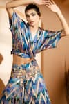 Buy_Akanksha Mago_Blue Georgette Print Abstract V Neck Wrapped Top With Sharara _Online_at_Aza_Fashions