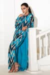 Buy_Akanksha Mago_Blue Georgette Print Abstract Round Neck Long Tunic With Pant _at_Aza_Fashions