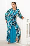 Akanksha Mago_Blue Georgette Print Abstract Round Neck Long Tunic With Pant _Online_at_Aza_Fashions