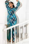 Buy_Akanksha Mago_Blue Georgette Print Abstract Round Neck Long Tunic With Pant _Online_at_Aza_Fashions