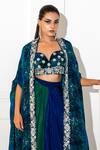 Buy_Akanksha Mago_Blue Crepe Print Abstract Cape Front Open And Skirt Set _Online_at_Aza_Fashions