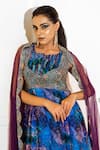 Buy_Akanksha Mago_Blue Anarkali - Georgette Print Abstract Round Neck With Dupatta _Online_at_Aza_Fashions