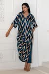 Shop_Akanksha Mago_Blue Georgette Print Abstract V Neck Chevron Embroidered Kurta With Pant _Online_at_Aza_Fashions