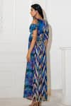 Shop_Akanksha Mago_Blue Georgette Print Abstract V Neck Maxi Dress _at_Aza_Fashions