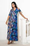 Akanksha Mago_Blue Georgette Print Abstract V Neck Maxi Dress _Online_at_Aza_Fashions