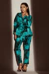 Buy_Akanksha Mago_Blue Crepe Print Abstract Swirl Folded Lapel Blazer With Pant _at_Aza_Fashions