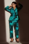 Akanksha Mago_Blue Crepe Print Abstract Swirl Folded Lapel Blazer With Pant _Online_at_Aza_Fashions