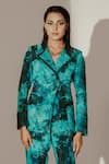 Shop_Akanksha Mago_Blue Crepe Print Abstract Swirl Folded Lapel Blazer With Pant _Online_at_Aza_Fashions