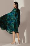 Shop_Akanksha Mago_Blue Crepe Print Abstract Cowl Neck Rose Vine Embroidered Draped Kaftan _at_Aza_Fashions