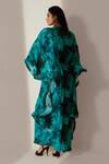 Shop_Akanksha Mago_Blue Crepe Print Abstract Swirl V Neck Ruffled Kaftan _at_Aza_Fashions