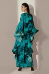 Buy_Akanksha Mago_Blue Crepe Print Abstract Swirl V Neck Ruffled Kaftan _Online_at_Aza_Fashions