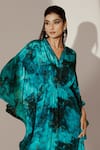 Shop_Akanksha Mago_Blue Crepe Print Abstract Swirl V Neck Ruffled Kaftan _Online_at_Aza_Fashions